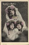 Vintage Postcard Fantasy Pink Women of Christmas