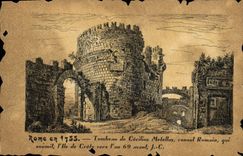 Vintage Postcard Rome in 1755 Tomb of Cecilius Metellus consul Romain which subjected the island of Crete