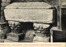 Vintage Postcard Moissac Abbey church Interior Merovingian sarcophagus said tomb of St Raymond