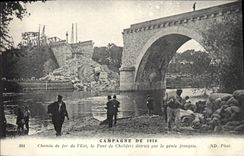CPA Militaria Chemin de fer de l'Est le pont de Chalifert detruit par le genie francais