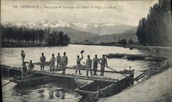 Vintage Postcard Militaria Grenoble Exercises of bridging on Isere 4th rgt of the Genius