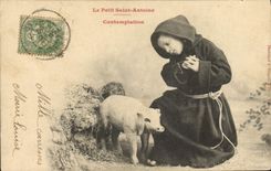 Vintage Postcard Fantasy Child the godly young saint Antoine Contemplation