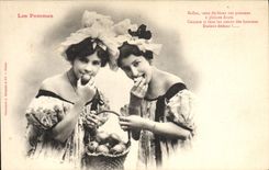 Vintage Postcard Fantasy Women apples