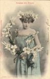Vintage Postcard Fantasy Woman Language of the flowers the Lily Innoncence Majesty