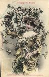Vintage Postcard Fantasy Woman Language of the flowers Hawthorn