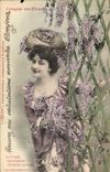 Vintage Postcard Fantasy Woman Language of the flowers Wisteria