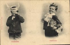 CPA Fantaisie Enfant Paresse Travail 