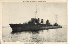 Vintage Postcard Boat Against destroyer Leopard