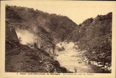 Vintage Postcard Electricite Machines hydroelectric of Mareges the river downstream from the factory