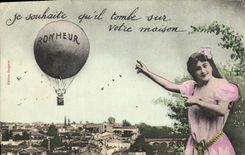 Vintage Postcard Fantasy Woman Airship