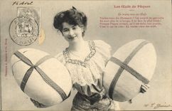 Vintage Postcard Fantasy Woman Easter eggs