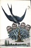 Vintage Postcard Swallow Children