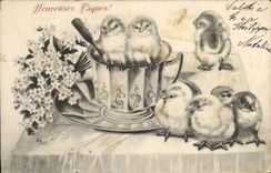 Vintage Postcard Easter Chicks