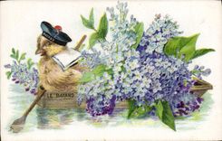 Vintage Postcard Chick Flowers Sailor Bayard