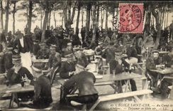 Vintage Postcard School Cyr Saint With the camp of Trawl-nets Lunch in the open air Militaria