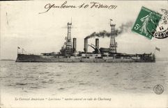 CPA Bateau La cuirasse americain Louisiana navire amiral en rade de Cherbourg 
