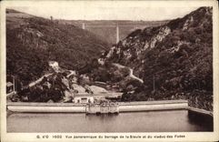 CPA Electricite Vue panoramique du barrage de la Sioule et du viaduc des Fades