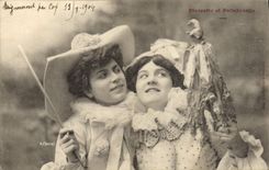 Vintage Postcard Fantasy Women Pebble and Punchinello