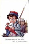 Vintage Postcard Fantaisie Illustrator Militaria Child let us not forget the friends