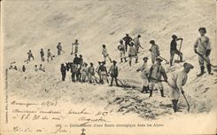 Vintage Postcard Militaria Alpine hunters Clearing of a strategic road in the Alps