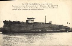 Vintage Postcard Boat Saint Nazaire April 19th, 1905 Launching of the armor of 1st class Freedom pus large French warship In the old basin