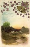 Vintage Postcard Fantasy Flowers Sheep Easter Bells