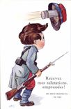 Vintage Postcard Fantaisie Illustrator Children Receive my greetings empressees Militaria
