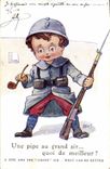 Vintage Postcard Fantasy Illustrator Children a pipe with the great outdoors what could be better Militaria