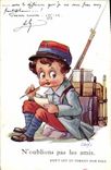 Vintage Postcard Fantaisie Illustrator Children let us not forget the Militaria friends