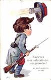 Vintage Postcard Fantaisie Illustrator Children Receive my saluations empressees Militaria