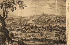 CPA Bibliotheque de la ville de Lyon Vue de Lyon en 1644 
