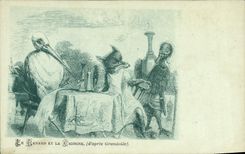 Vintage Postcard the fox and the stork according to Grandville