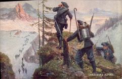 CPA Militaria Chasseurs Alpins 
