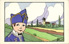 Vintage Postcard Folklore Alsace Hansi Kid of Alsace SIGNAL