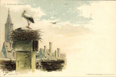 Vintage Postcard Folklore Alsace Stork discrete Happiness
