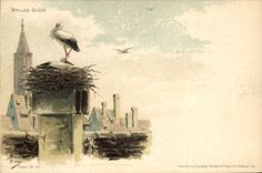 Vintage Postcard Folklore Alsace Stork Stilles Gluck