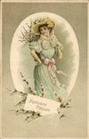 Vintage Postcard Fantasy Flowers Easter Woman