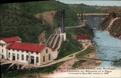CPA Electricite Barrage sur le Cher a Rochebut pres Montlucon Vue d'ensemble des batiments et la digue 