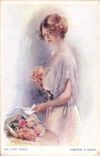 Vintage Postcard Fantasy Illustrator Woman Emblem of love