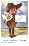 Vintage Postcard Fantaisie Illustrator Child Allow me to present to me