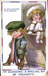 Vintage Postcard Fantaisie Illustrator Children I am a guard of the property