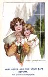 Vintage Postcard Fantasy Illustrator Fred Spurgin Child wife Our hopes are for your safe return