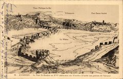 Vintage Postcard Avignon the bridge St Benezet with 16th