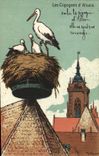 Vintage Postcard storks of Alsace