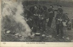 Vintage Postcard Militaria Alpine hunters Our Alpine with the bivouac