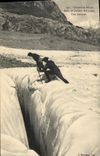 Vintage Postcard Militaria Alpine hunters in the glaciers of the Alps a crack