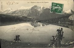 Vintage Postcard Militaria Alpine hunters and Alpine Lac
