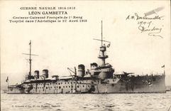 CPA Bateau Leon Gambetta Croiseur Cuirasse Francais de 1er rang Torpille dans l'Adriatique 