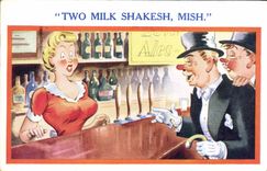 Vintage Postcard Fantasy Illustrator Two milk shakesh mish