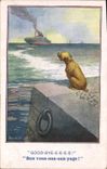 Vintage Postcard Fantasy Illustrator Donald Mc Gill Dog Boat
